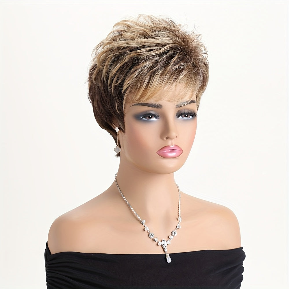 10-Inch Short Curly Wig for Women, Mixed Brown Color, Heat-Resistant Synthetic Fiber Material, Rose Net Wig Cap - Suitable for Daily Wear, Costume Play, Carnivals, Music Festivals, Parties, Weddings, Dances, Halloween, Christmas