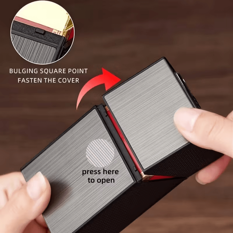All-Black Rechargeable Lighter with Integrated Cigarette Case, Windproof, Holds 20 Cigarettes, Pressure-Resistant, Moisture-Proof, Flip-Top Lighter Case, Stylish for Business and Casual Use