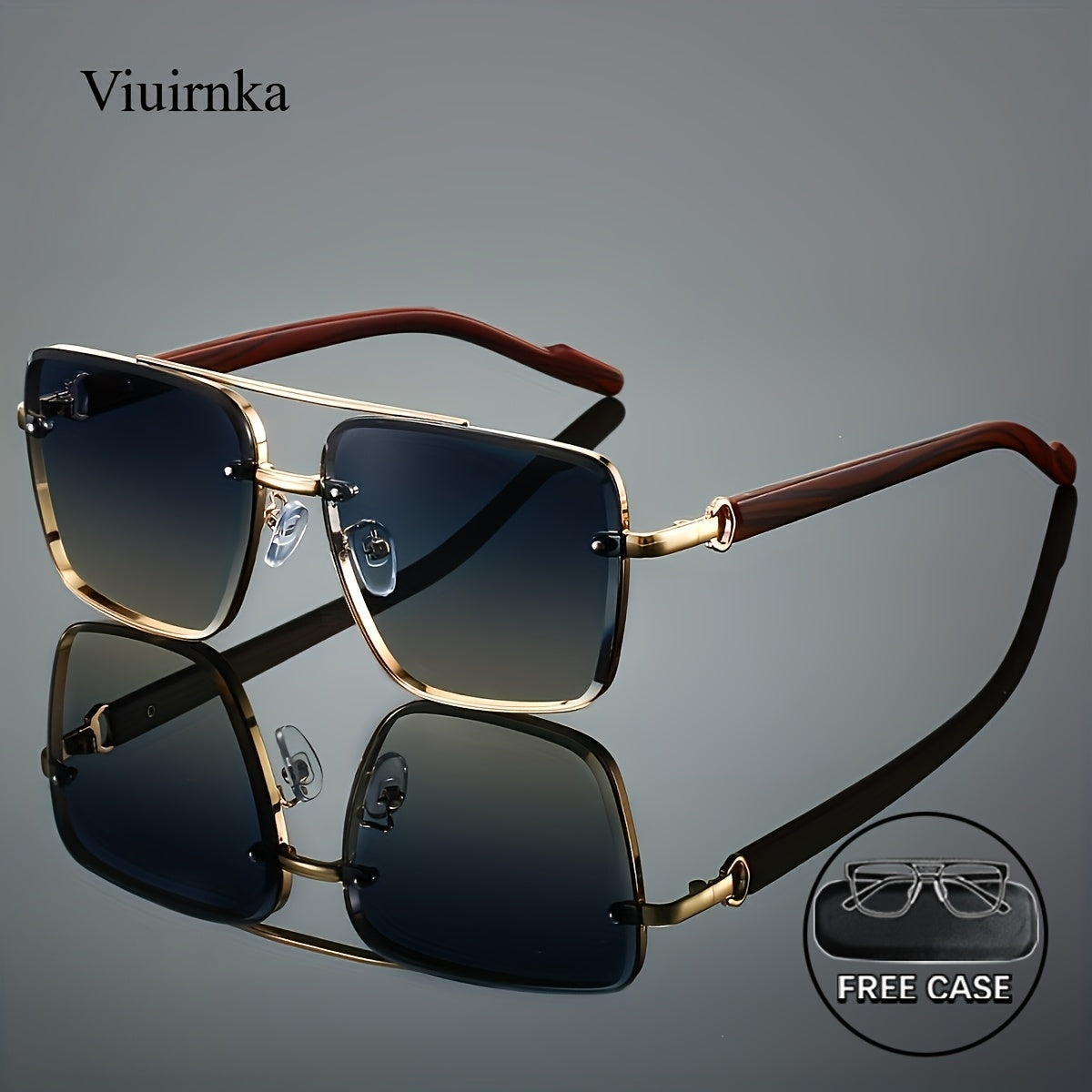 VIUIRNKA Women's Fashion Glasses, Unisex Square Fashion Frame with Unique Double Bridge Design, Vintage Wood Grain Texture, Light Luxury Style, Sun Protection, Suitable for Daily Wear, Driving, Travel, and Street Photography, Ideal for Various