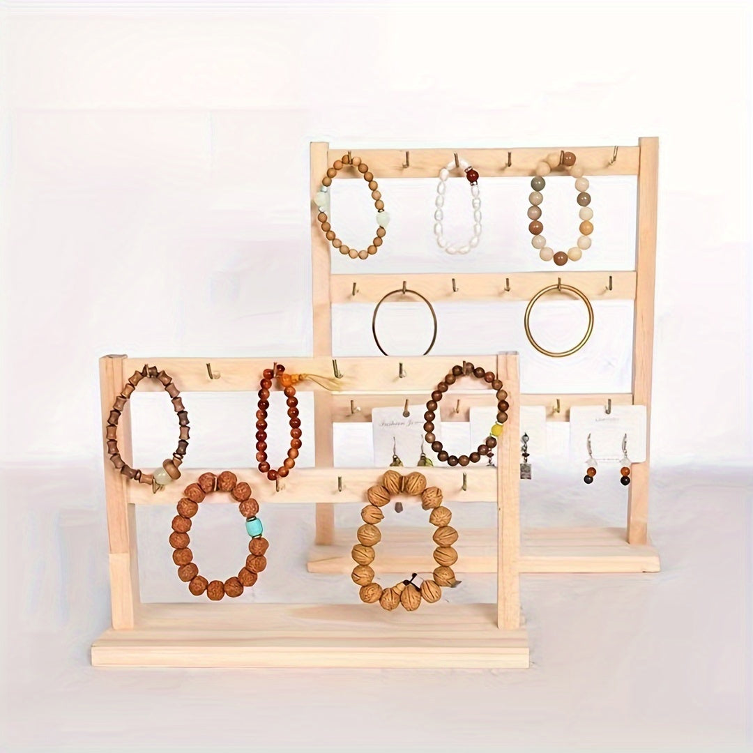4-Tier Jewelry Organizer with 24 Hooks, Wooden Key Holder And Jewelry Display, Multifunctional Desktop Organizer - for Earrings, Necklaces, Bracelets, Watches Storage - Best Birthday, Ramadan, Easter Gift for Ladies, Jewelry Towers