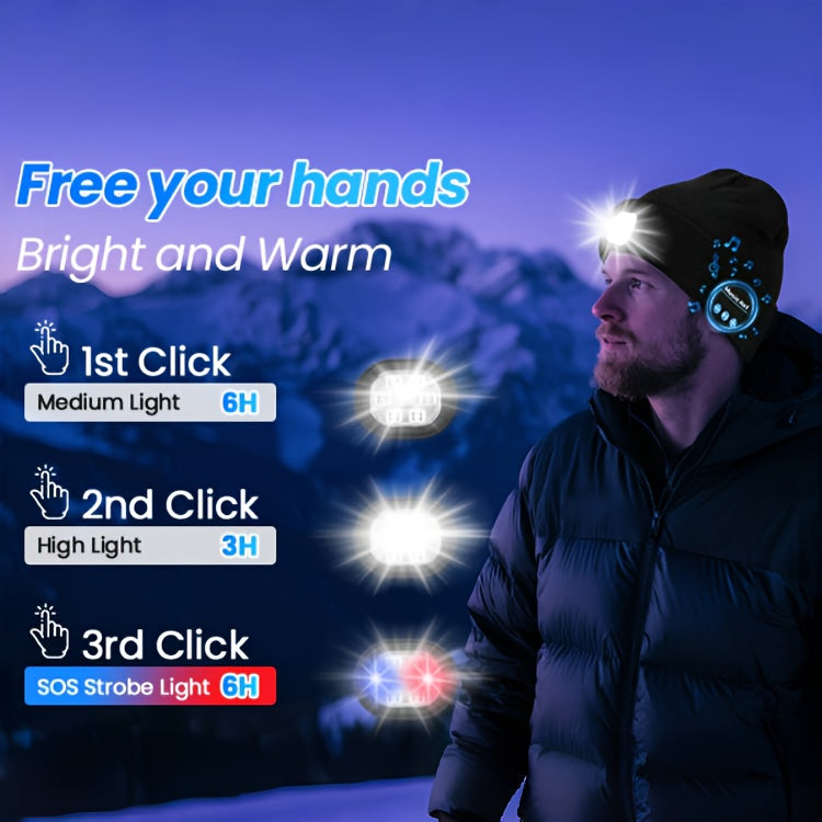 NIUPHIA LED Bean Hats with Lights, Knitted Hats, LED Light Illumination, Music Hats with Headphones, Warm Hats, Suitable for Outdoor Night Running And Night Fishing, Christmas Light Hats, Unique Christmas Birthday Gifts, Black for Men And Women