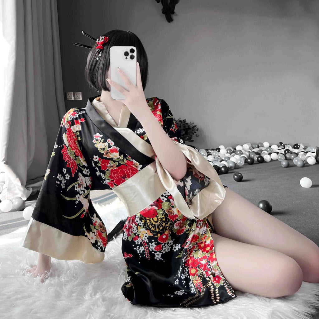 T-1006 Sexy pajamas, fun clothes, easy to take off, seductive bed, exposed women's kimono, uniform, emotional and fun underwear