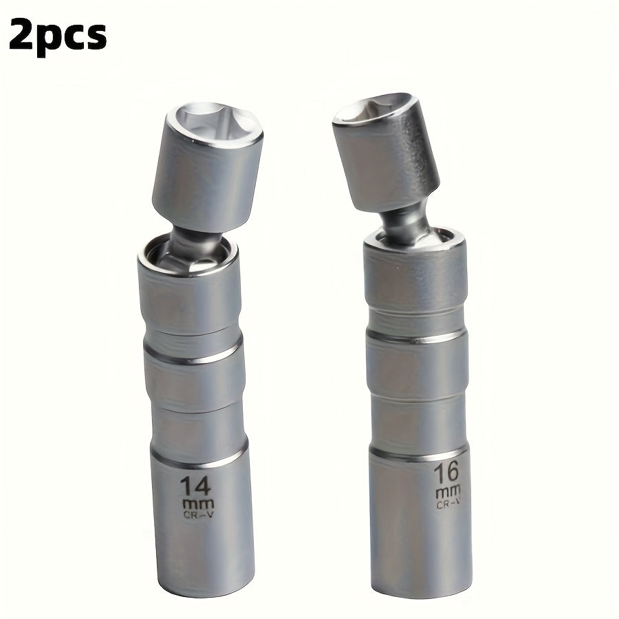 1/ 2Inch Magnetic Universal Spark Plug Socket Tool Set, Including 0.55Inch And 0.63Inch Alloy Steel Ratchet Wrenches with 3/ 8Inch Drive, Universal Spark Plug Removal Kit, Vehicle Maintenance Kit, Car Repair Tools, Durable Ratchet Wrenches