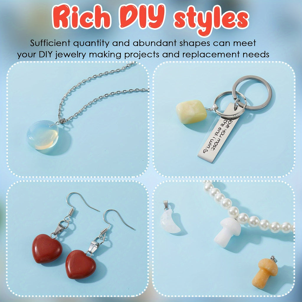 50pcs Natural Stone Charms, Irregular Stone Pendants, Moon Mushroom Charms, Colorful Beads, Mixed Bulk for Jewelry Making, DIY Bracelets Earrings