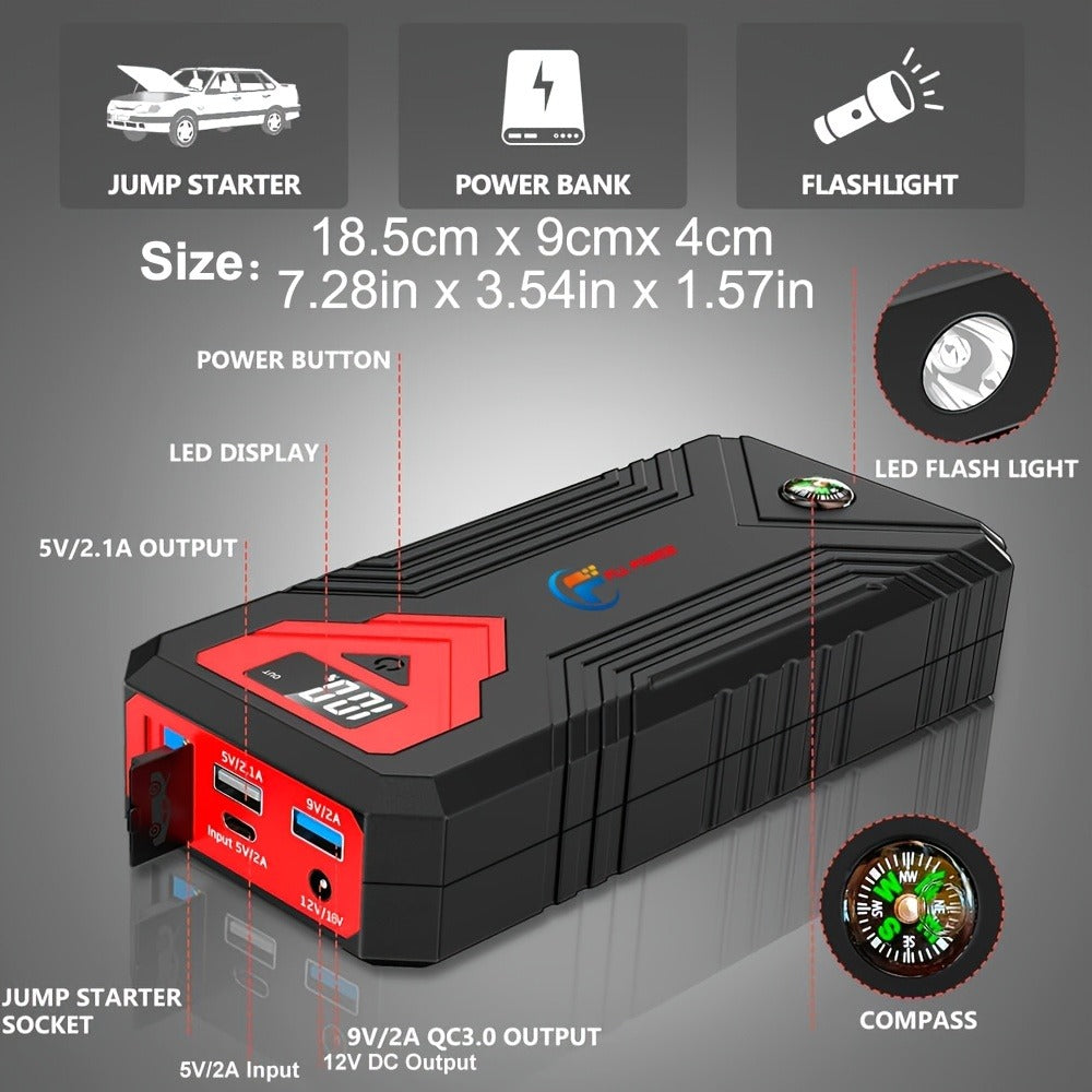 [Portable Power Bank] Jump Starter Power Pack, 1600A/3000A/3500A Car Battery Booster 12V Portable Car Jump Starter Power Bank for Gas N Diesel Cars, with USB Charge Ports And LED Flashlight