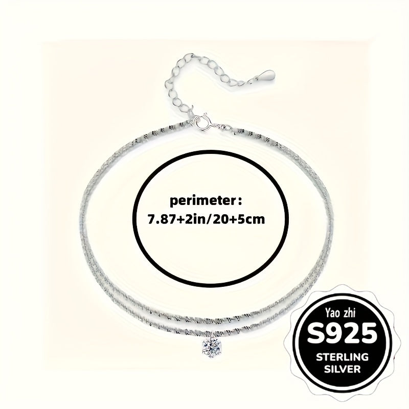 [Parties Overseas Events] 3pcs Set - Elegant 925 Sterling Silvery Women's Sparkling Synthetic Zirconia Wave And Braided Anklets for Parties And Overseas Events. Total Weight of The Product (1.96G)