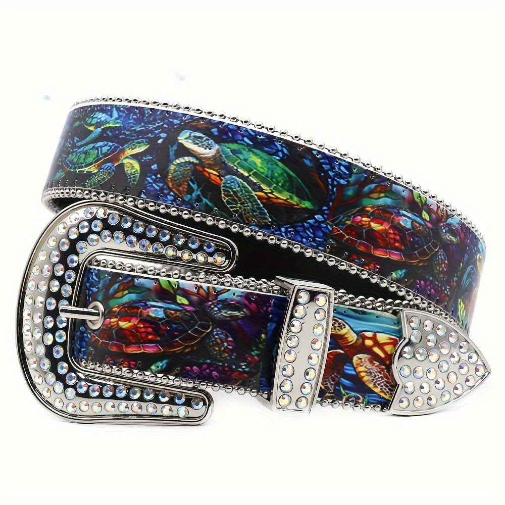 Men's & Women's Diamond Belt - Sea Turtle Print, Fashion Luxury Y2K Style, All-Purpose - For Fashionable Adults - Perfect Gift for Trendsetters