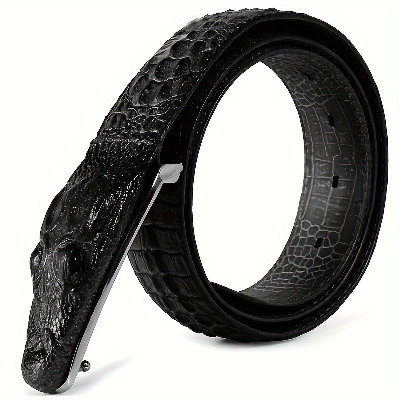 Men's Crocodile Pattern Design Belt Crocodile Leather Embossed Belt Two-layer Cowhide Belt
