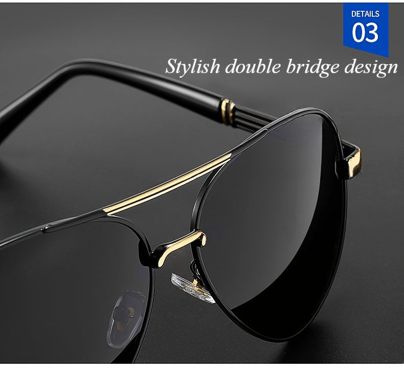 [UV Protection Polarized Lenses] Fashionable Double Bridge Fashion Glasses for Both Men And Women, Ideal for Hiking, Fishing,,, UV Protection, Featuring Polarized Lenses for Eye Protection, Stylish Design for Casual Attire, Perfect As A Gift