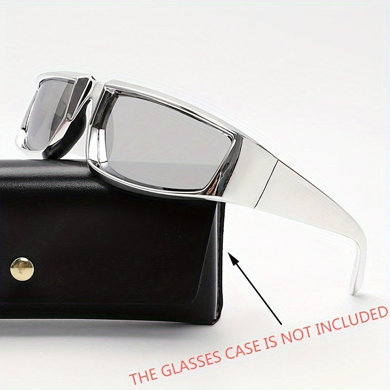 Futuristic Y2K Style Tech-Inspired Polygonal Wrap Glasses with Silvery Coating