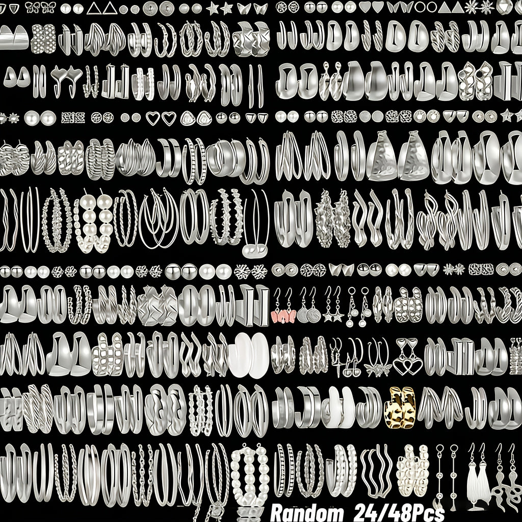 [Holidays Parties Gifts] Random Selection Of 48 Pairs Of Stylish, Minimalist Alloy Earrings, Perfect For Everyday Wear, Holidays, Parties And As Festive Gifts