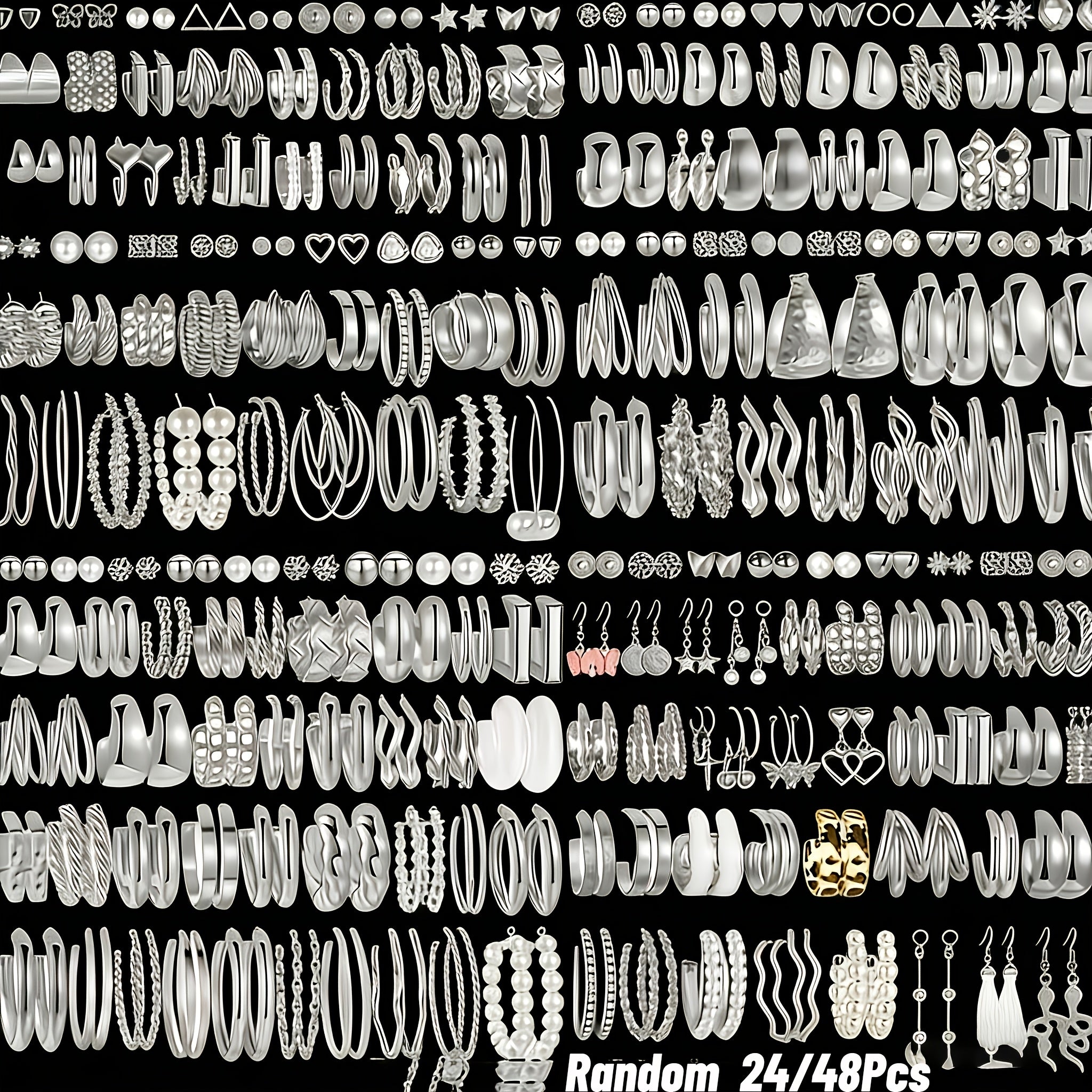 [Holidays Parties Gifts] Random Selection Of 48 Pairs Of Stylish, Minimalist Alloy Earrings, Perfect For Everyday Wear, Holidays, Parties And As Festive Gifts