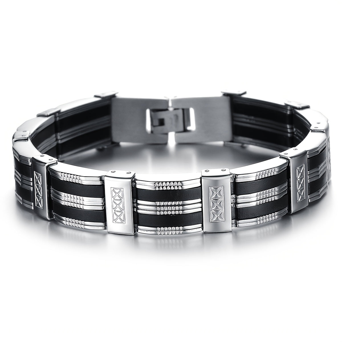 Exquisite Fashion Black and White Striped Men's Stainless Steel Bracelet