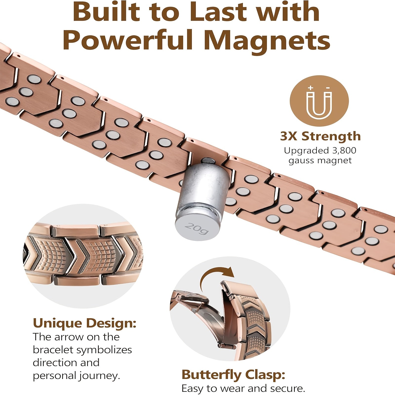 Men's 3X Strength Copper Magnetic Bracelet- 3800 GSM High Magnetic, Heavy Duty Copper Construction with Folding Clasp, Black& Golden Design, Comfort Fit for Gym, Everyday& Formal Wear- Magnetic Jewelry for Men, Durable& Stylish Accessory for Bl