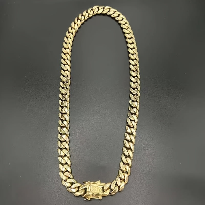 Men's Heavy-Duty Chain Necklace - 18K Gold Plated Golden-Plated Cuban Chain Necklace, 316L Stainless Steel, Hypoallergenic, Water-, Durable And High-Quality, Perfect for Various Parties, Christmas And Halloween Gifts
