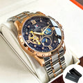 Top Brand Men Fashion Tourbillon Skeleton Automatic Mechanical Watch, Rose Golden Case Stainless Steel Strap, Iced Out Starry Sky Luminous Dial, Business Casual Mens Watches, 1pc, Gifts with Box