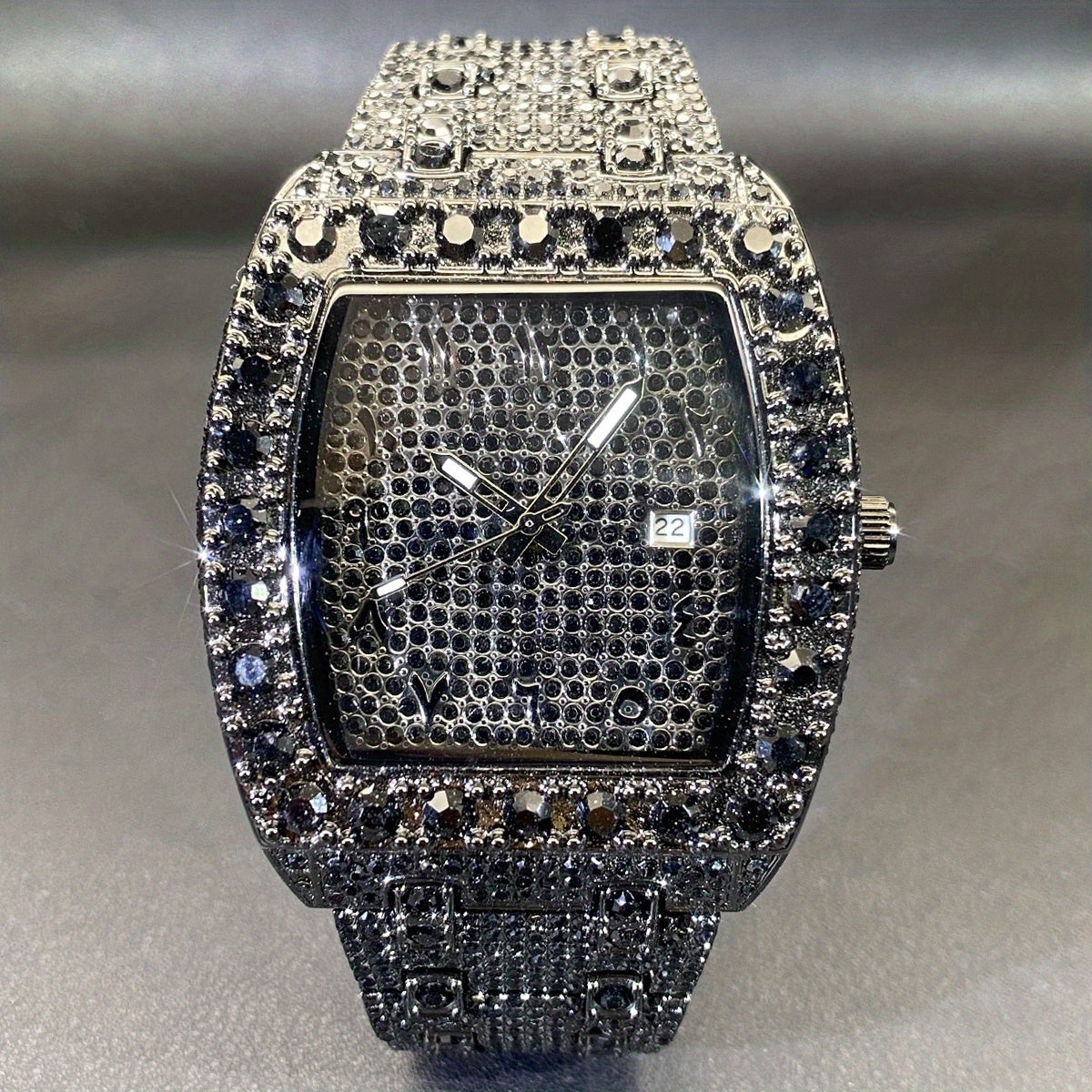 Classic Silvery Wine Barrel Shaped Dial Men's Luxury Brand Rhinestone Watch Original Ice Out Sparkling Party Clock for Women