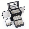 Women's Jewelry Box, Faux Leather Jewelry Storage Box with 2 Drawers and Mirror, Portable Travel Necklace, Ring Storage Box, Black