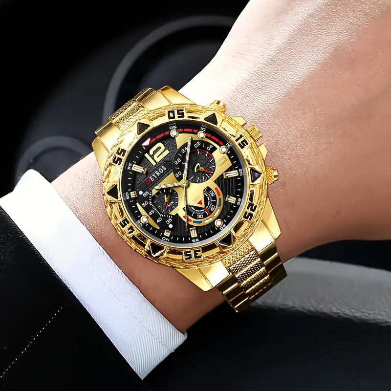 [Sporty Watch Set] 3pcs Men'S Quartz Watch Set Men'S Bracelet Men'S Necklace Stainless Steel Bracelet Set Casual Watch for Men