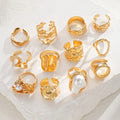 12pcs Set Elegant Vintage Adjustable Rings | Unusual Geometric Lines, Floral Designs, Faux Shell &, Thick & Bulky, Bohemian Style, Unisex, Ideal for Daily Wear, Vacations, Christmas, and Gifts