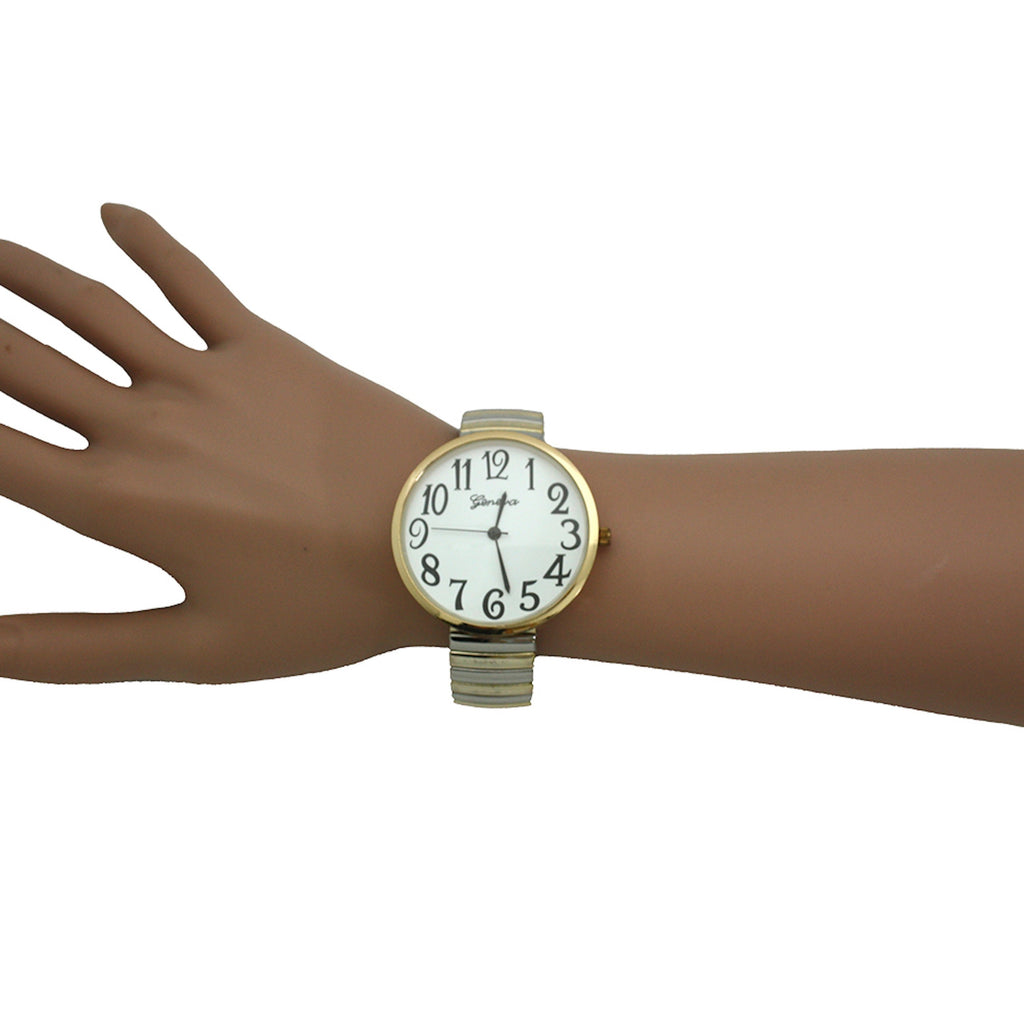 Large Face Metallic Shiny Color Stretch Band Women's Watch