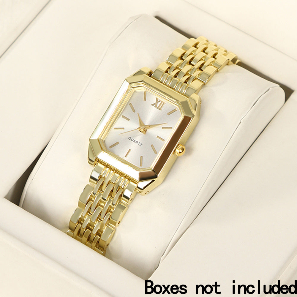 6pcs/ set Elegant Minimalist watches for women, Quartz women'S watches, Square Dial ladies watches with Heart Pendant Necklace, Bracelet, Earrings, Ring, Best Choice for Women'S Gift, Suitable for All Occasions and Gifts, reloj de mujer.