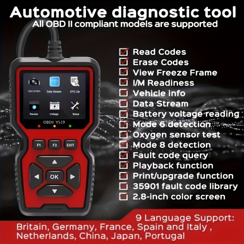 2024 Advanced V519 OBD2 Scanner Tool - Professional Code Reader & Scan Tool for Live Data, Check Engine Light, And Diagnostic Code Reading - Ideal for Mechanics And Car Owners
