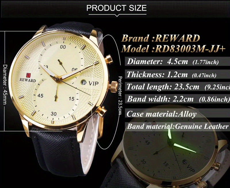[1pc Men's Watch] 1pc Men's Black Golden Quart Watch | PU Leather Strap, with Gift Box