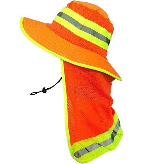 Men High Visibility Reflective Sun Hat with Neck Flap Wide Brim Boonie Hat Bucket Cap
