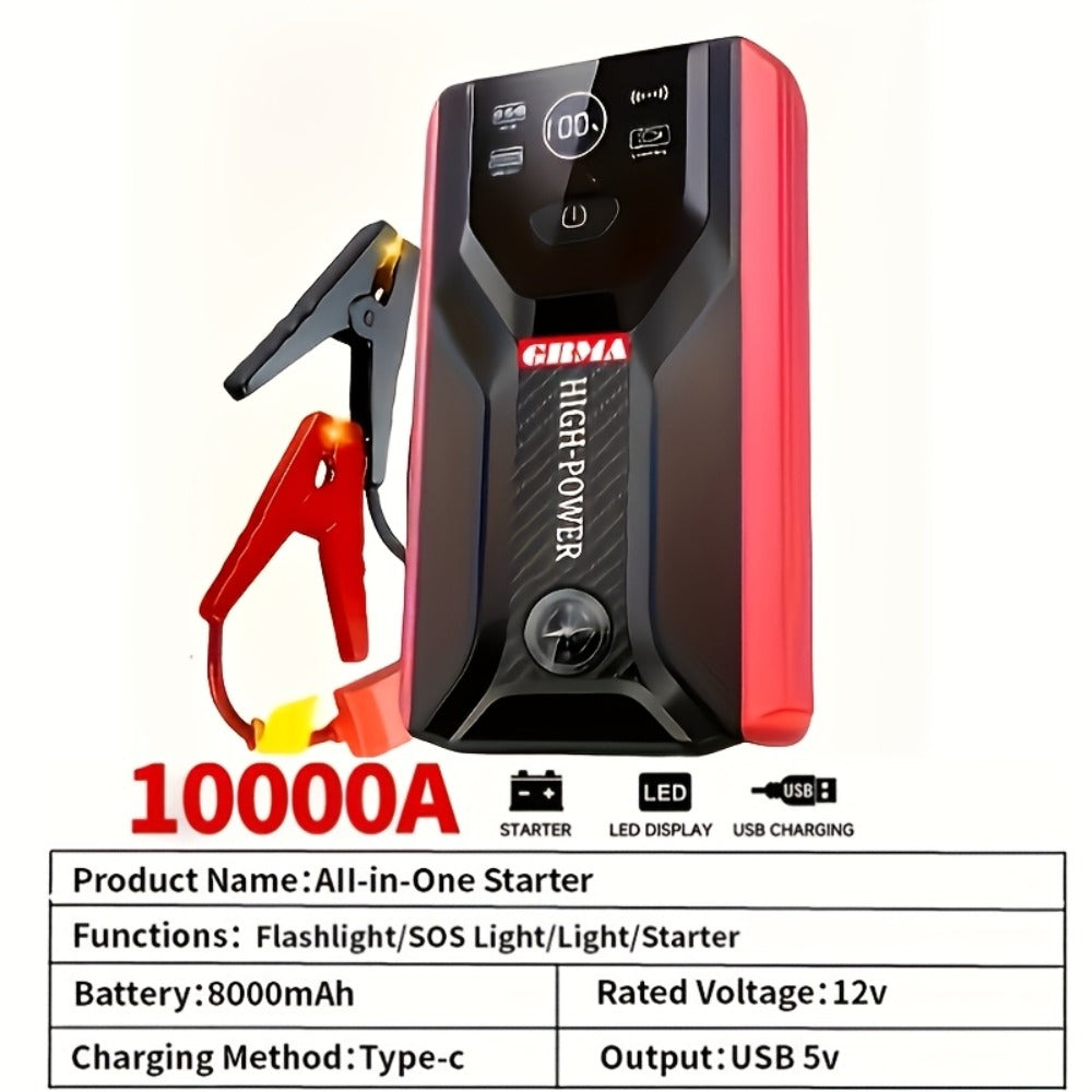 Wireless Car Jump Starter, Battery Jump Starter Portable Peak, Portable Car Battery Charger 12V (8.0L GAS/1.72 Gallon Diesel) Quick Car Start, USB Input/output, LED Emergency, Car Accessory Tool