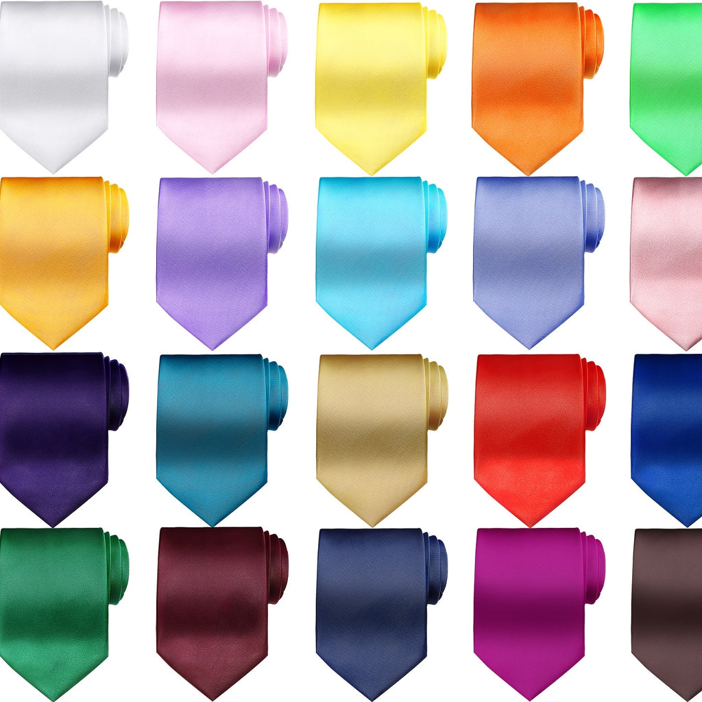 Set of 24 Solid Color Ties for Men, Pure Satin Neckties for Formal Events, Business, And Weddings