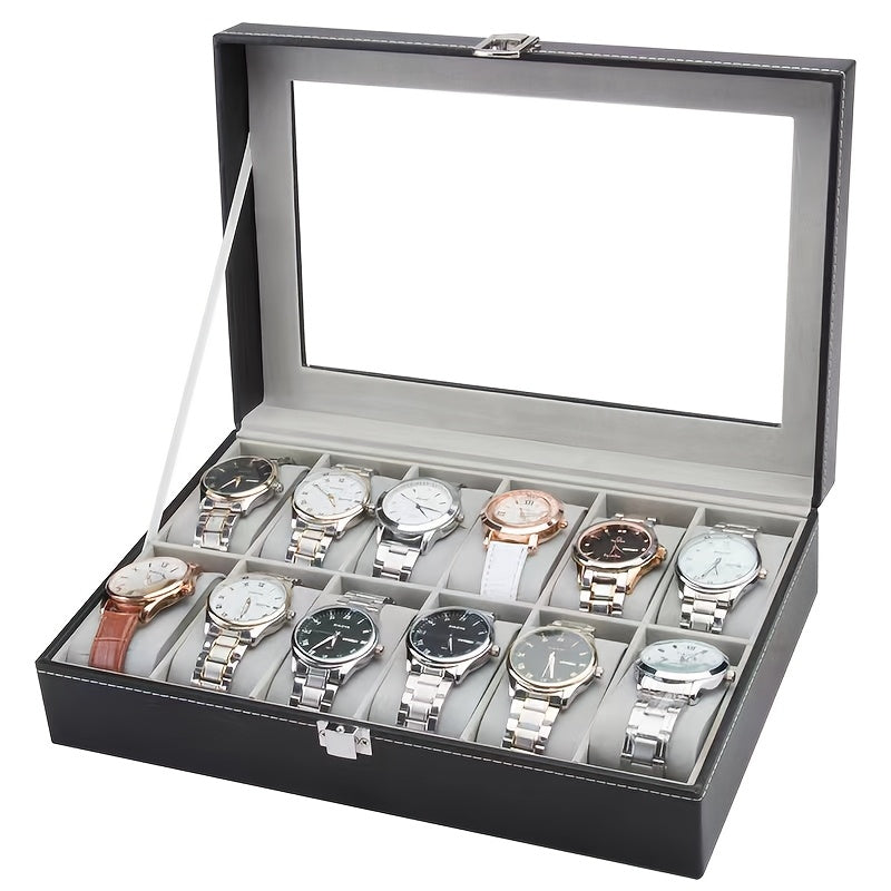 KYPHIREL Watch Box, 10/12 Slot Watch Case with Large Glass Lid, Removable Watch Pillows, Watch Box Organizer, Valentine's Day, Mother's Day, Father's Day, Thanksgiving, Birthday Gift