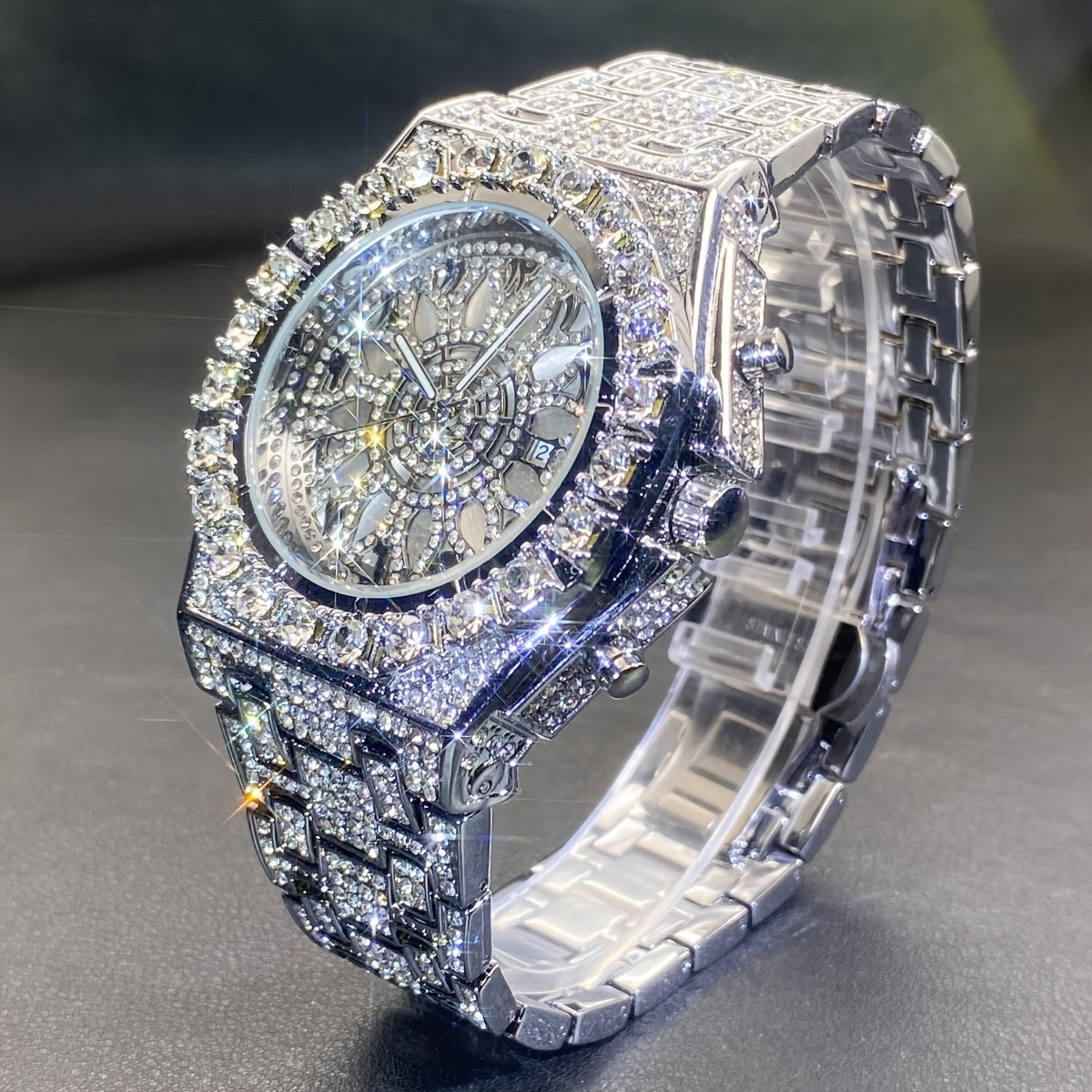 MISS FOX Premium Rhinestone Quartz Timepiece for Both Genders - Openwork Dual Layer Face, Luminous Hands, Metal Casing