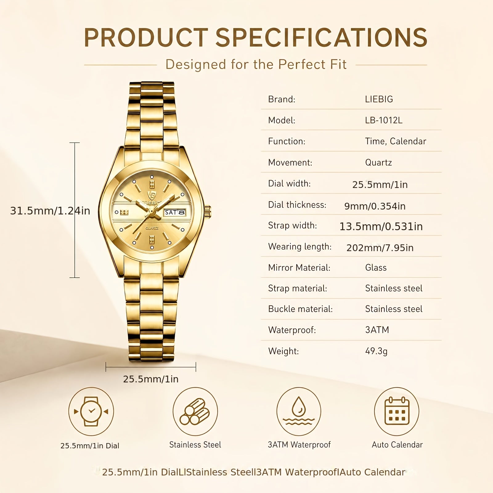 LIEBIG Luxury Fashion Women's Watch, Japan Original Movement Women's Casual Watch for Party Dating Holiday, Women's Elegant Watch for Women's Perfect Christmas Gift