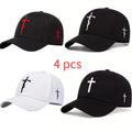 4pcs Lightweight Unisex Embroidered Baseball Hat Cap - Cross Embroidery Casual Sports Caps for Women And Men, Easy Casual Dad Hats, Sunhat, Adjustable Solid Color, Suitable for All Seasons