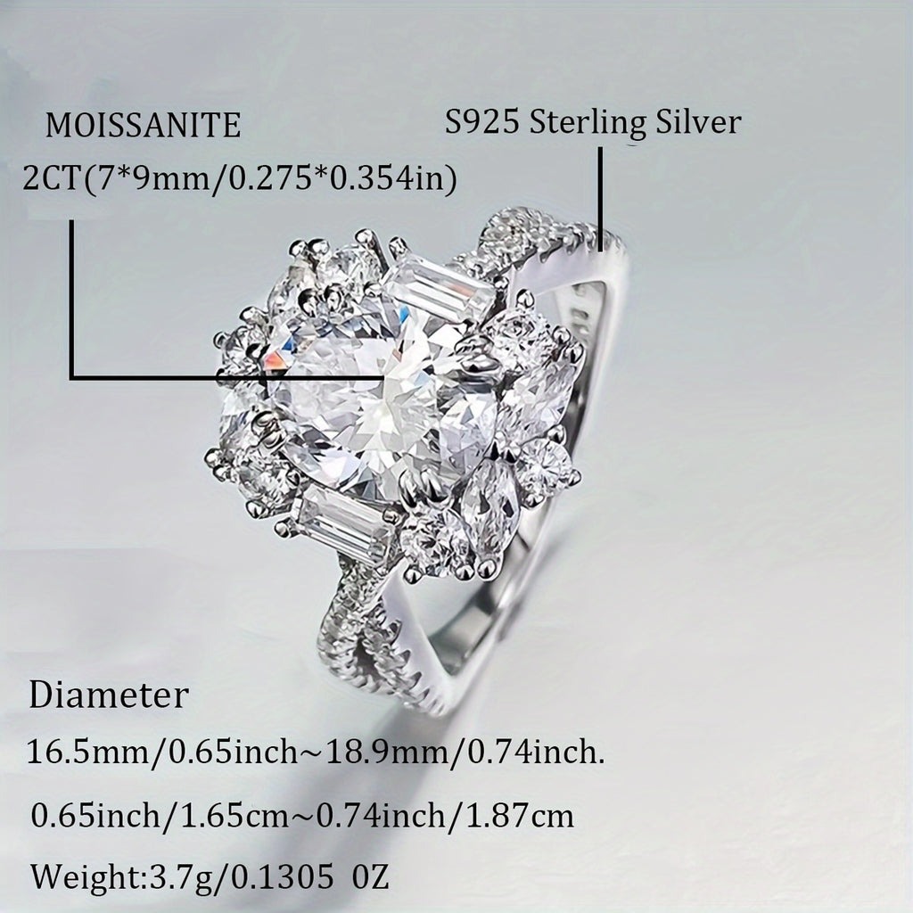Elegant 2 Carat Oval Engagement Ring - Hypoallergenic S925 Sterling Silvery, Bohemian Style with Cross Goose Egg Design, Perfect for Weddings and Anniversaries, Perfect Gift for Her, 3.5g, Hypoallergenic, Women's, Bohemian, Elegant Style