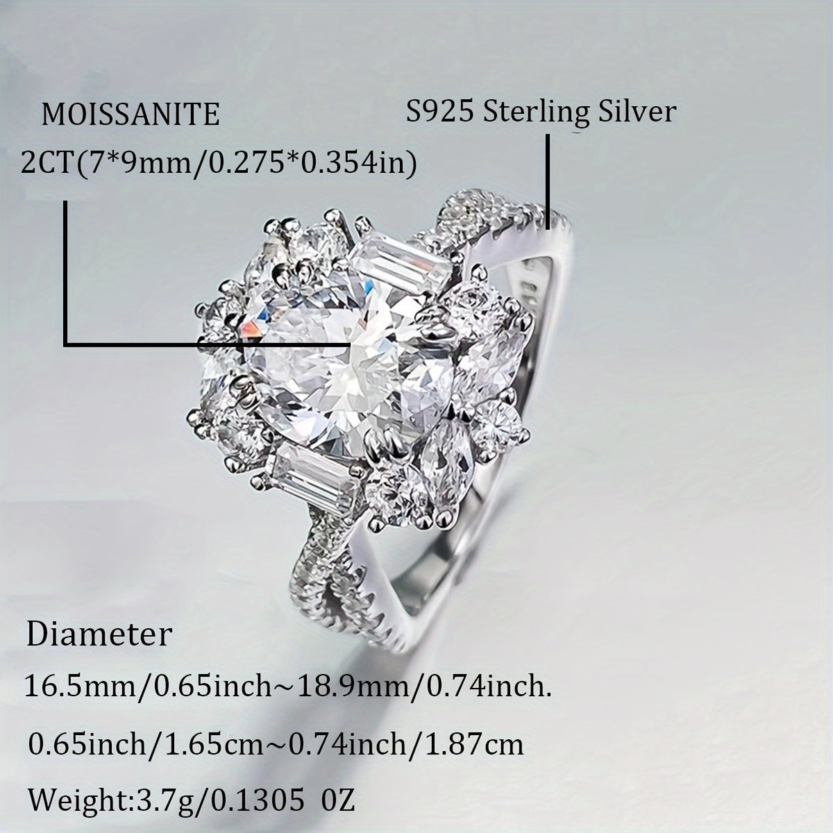 Elegant 2 Carat Oval Engagement Ring - Hypoallergenic S925 Sterling Silvery, Bohemian Style with Cross Goose Egg Design, Perfect for Weddings and Anniversaries, Perfect Gift for Her, 3.5g, Hypoallergenic, Women's, Bohemian, Elegant Style