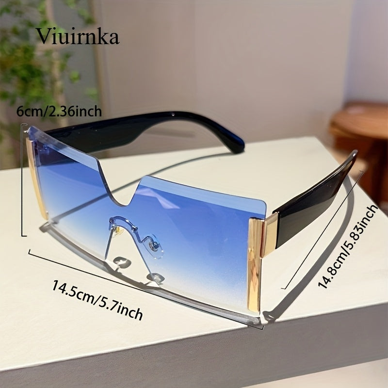 VIUIRNKA Women's Fashion Glasses, Trendy Oversized Frameless Square Frame, Retro Fashion Glasses with Case, Lightweight Unisex Design for Cool Events, Perfect for Halloween and Christmas Gifts