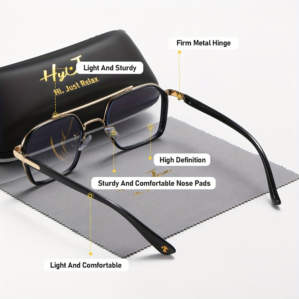 HyJex  Light Blocking Eyeglasses Frame, Trendy Double Beam Metal Plain Glasses