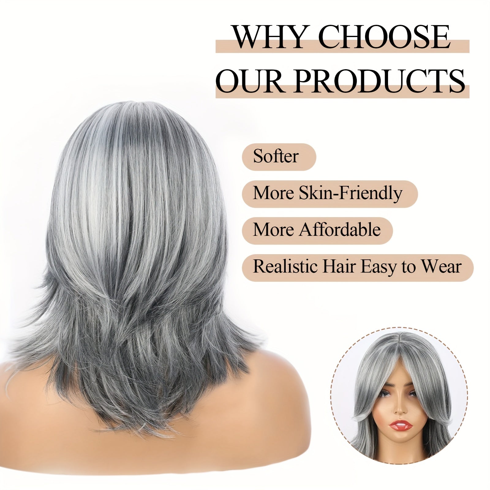 Layered Grey Bob Mullet Wigs for Women 14 Inch Short Light Grey Bob Wigs with Curtain Bangs Synthetic Hair Mullet Wig Wavy Bob Wig Cosplay Wig