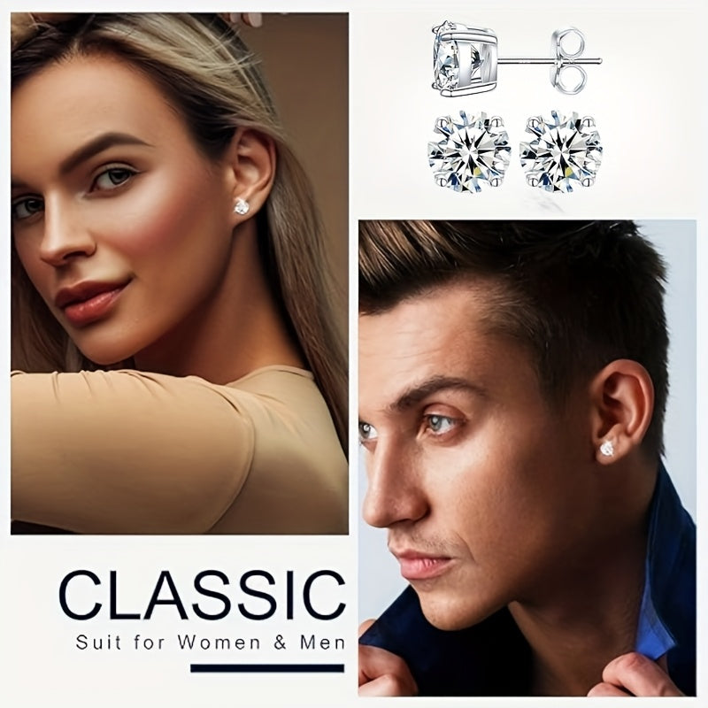 1 Pair Moissanite Stud Earrings 1CT, 2CT, 4CT, 6CT D Color VVS1 Clarity Brilliant Round Cut Lab Moissanite 18K gold plated White 18K gold Plated 925 Sterling Silver Earring Jewelry Gifts For Teenager Teenager Girls With Jewelry Box, For Teenager