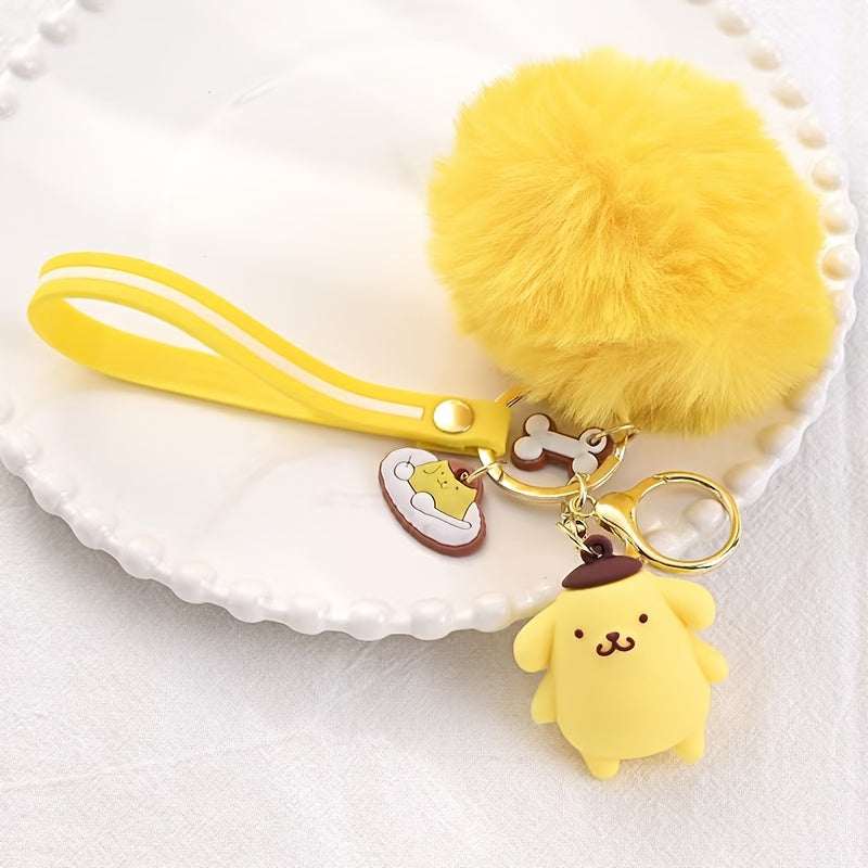 7pcs Sanrio Heltty Keychains, Soft Furball Cartoon Cute Cherry Blossom Series Keychains, Keychains, Backpack Pendants, Pendants, Car Keychains, Small Accessories Suitable For Women To Wear When Going Out, Halloween And Christmas Gifts