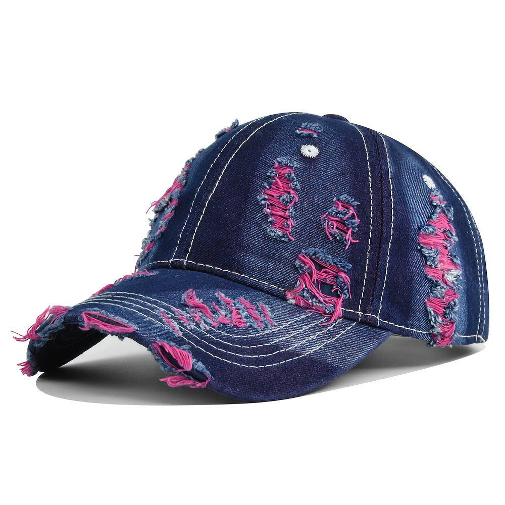 Fashionable Distressed Denim with Holes, Stylish Hip-Hop Baseball Cap. Trendy Streetwear Casual Hat That Suits Any Occasion. Couple'S Casual Baseball Cap. A Gift for Friends