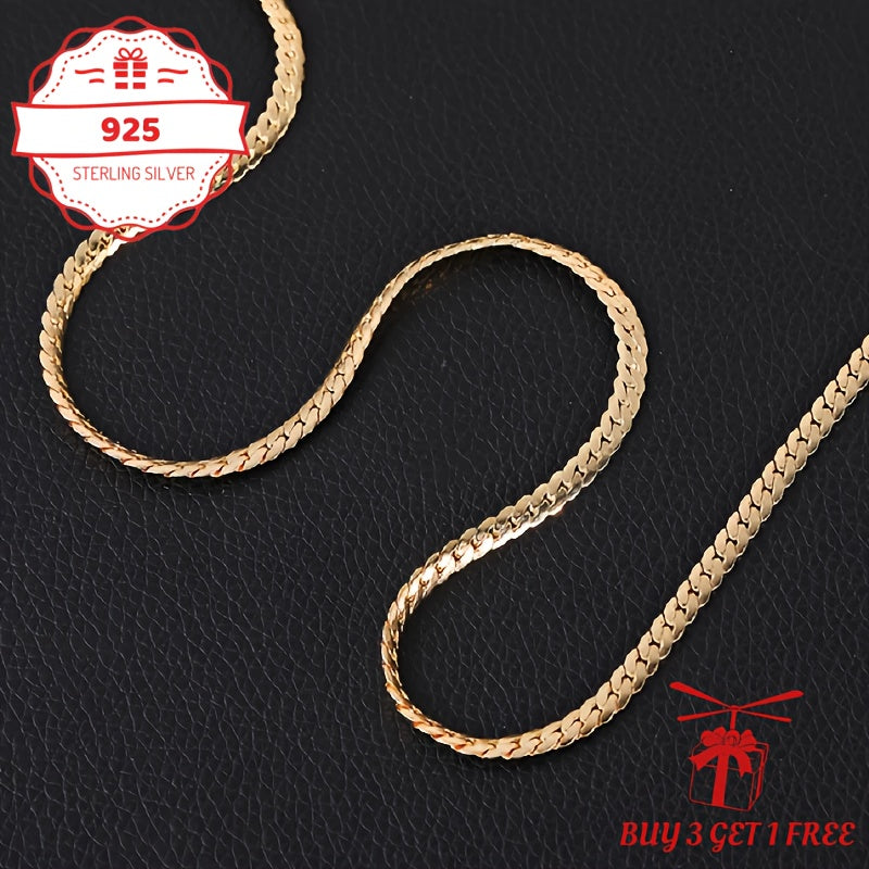 Handcrafted, 5Mm 24K Gold-Plated 925 Silver Flat Lace Necklace, Unisex Hip-Hop Festival Party Style, Vintage Exquisite Jewelry Gift for Her/Mom/Girlfriend, Elegantly Packaged in a Gift Box (Buy 3 Get 1 Free), Total Product Weight (6.24G)