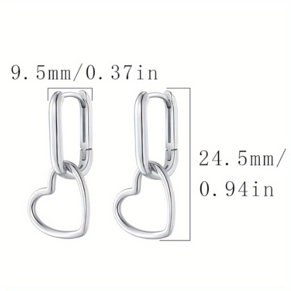 925 Sterling Silver Heart-shaped Pendant Earrings for Women and, Mini U-shaped Ring Earrings, Link Pendant Earrings, Mother's Day Christmas Gift for Girlfriend