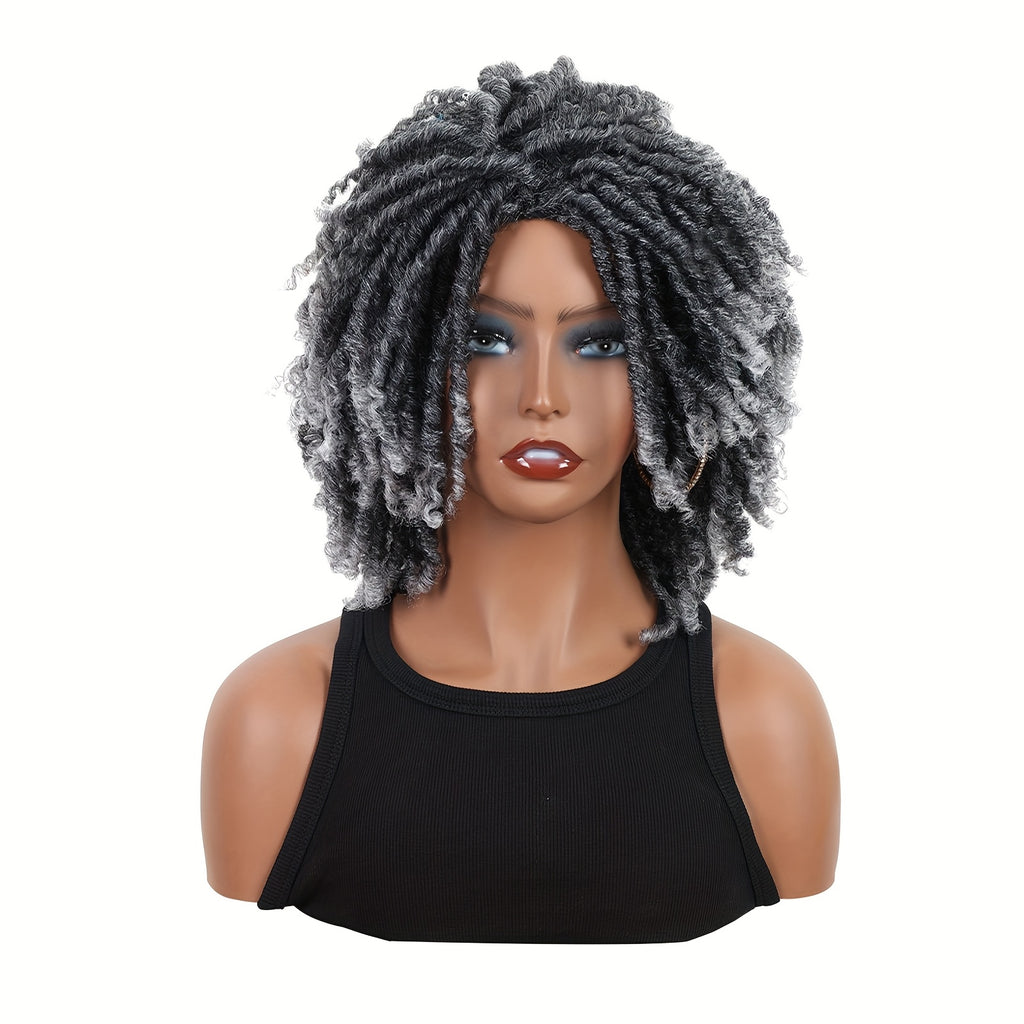 12"Dreadlock Wig Short Dreadlock Wig Dreadlock Wig Braided Wigs for Short Afro Dreadlock Wigs Cosplay Wig for Women Curly Synthetic Wigs for Daily Or Use Party Cosplay (Gray)
