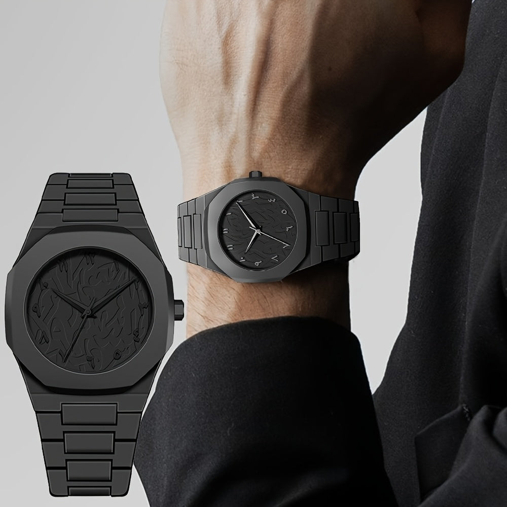 [Birthday, Valentine's Day] 4pcs Watches For Men Set, Fashionable Men's Black And Cool Mens Watches, Quartz Movement Mens Watches, Mens Watches For Men & 1pc Necklaces, Bracelet, Ring Mens Jewelry For Men Set, Birthday, Valentine's Day Season Perfect Gift
