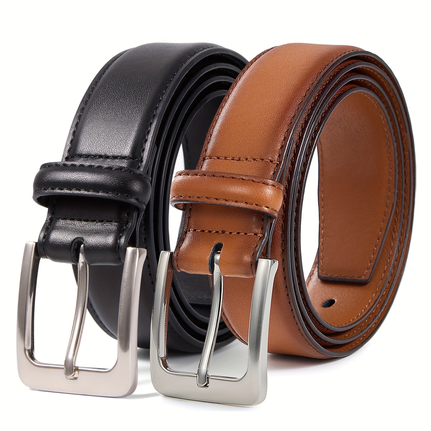 Set of 2 Men'S Belts Made from Genuine Leather, Suitable for Dress, Casual Wear, Golf, And Jeans, Measuring 1 3/8 Inches
