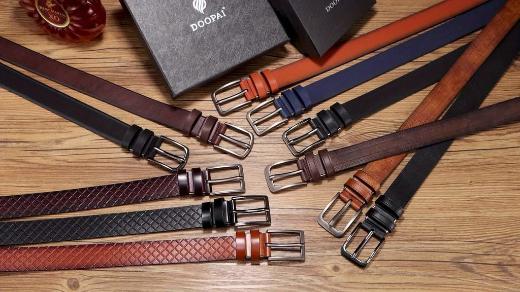 2pcs DOOPAI Men'S Leather Belt Pin Buckle Casual Cowhide Men'S Fashion Classic Vintage Jean'S Belts Gifts With Gift Box