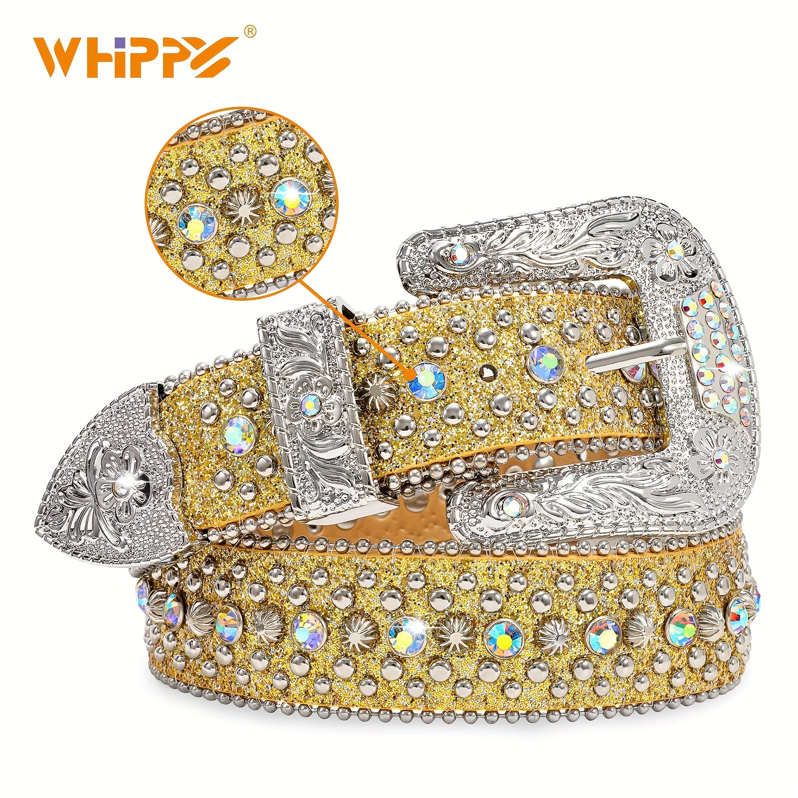 1Pack/2Pack WHIPPY Sparkling Rhinestone Men'S Belt - Made of Vegan Faux Leather with a Secure Buckle, Adjustable Dress Strap Suitable for Casual, Party, Or Festival Wear - A Unique Designer Gift for Him (Christmas, Birthday, Anniversary